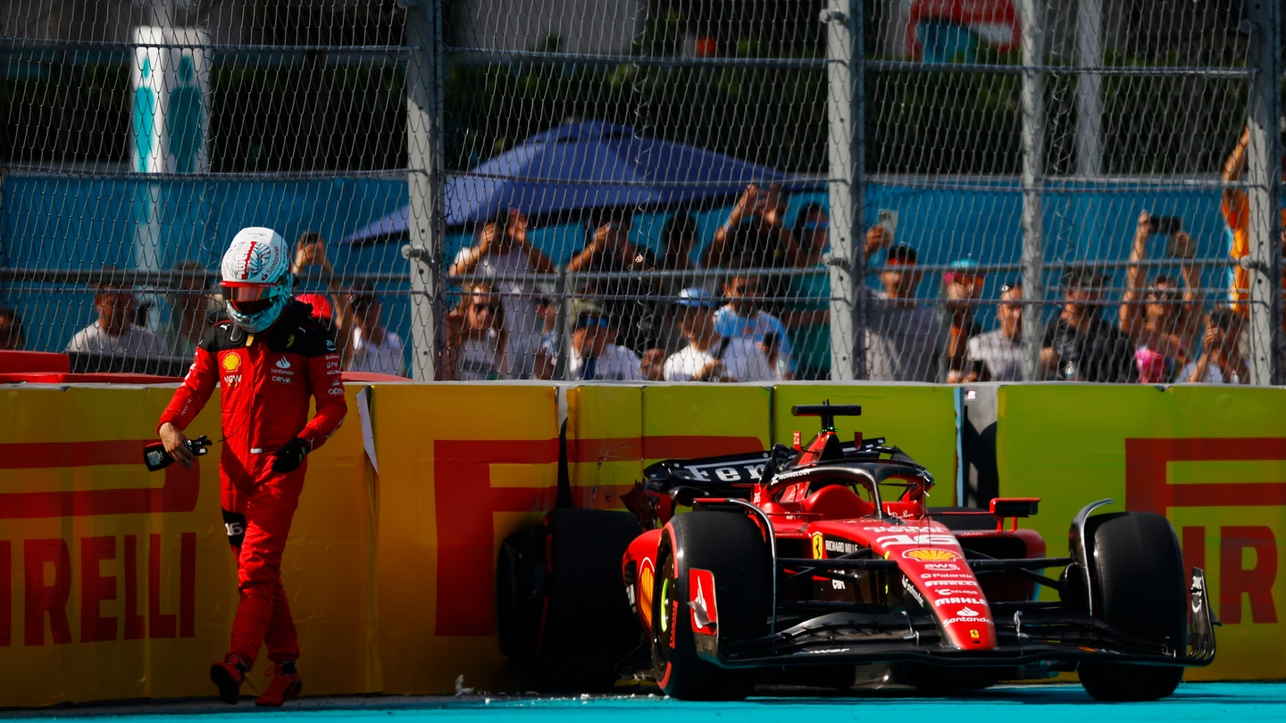 Charles Leclerc, tras su accidente en la clasificación en Miami. Charles Leclerc, tras su accidente en la clasificación en Miami.