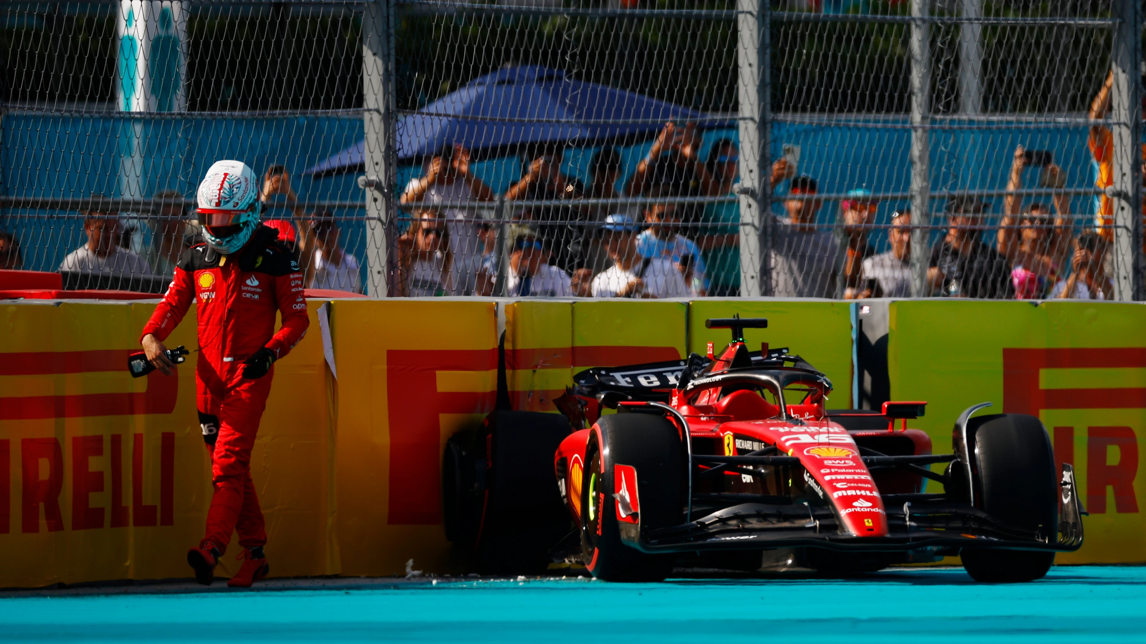 Charles Leclerc, tras su accidente en la clasificación en Miami.