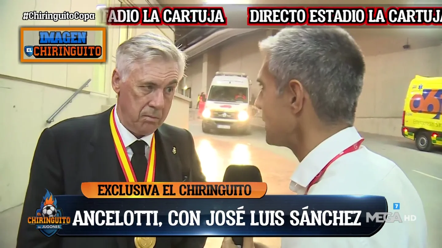 Las palabras de Carlo Ancelotti a José Luis Sánchez en exclusiva para 'El Chiringuito': "Hemos cerrado el círculo" Las palabras de Carlo Ancelotti a José Luis Sánchez en exclusiva para 'El Chiringuito': "Hemos cerrado el círculo"