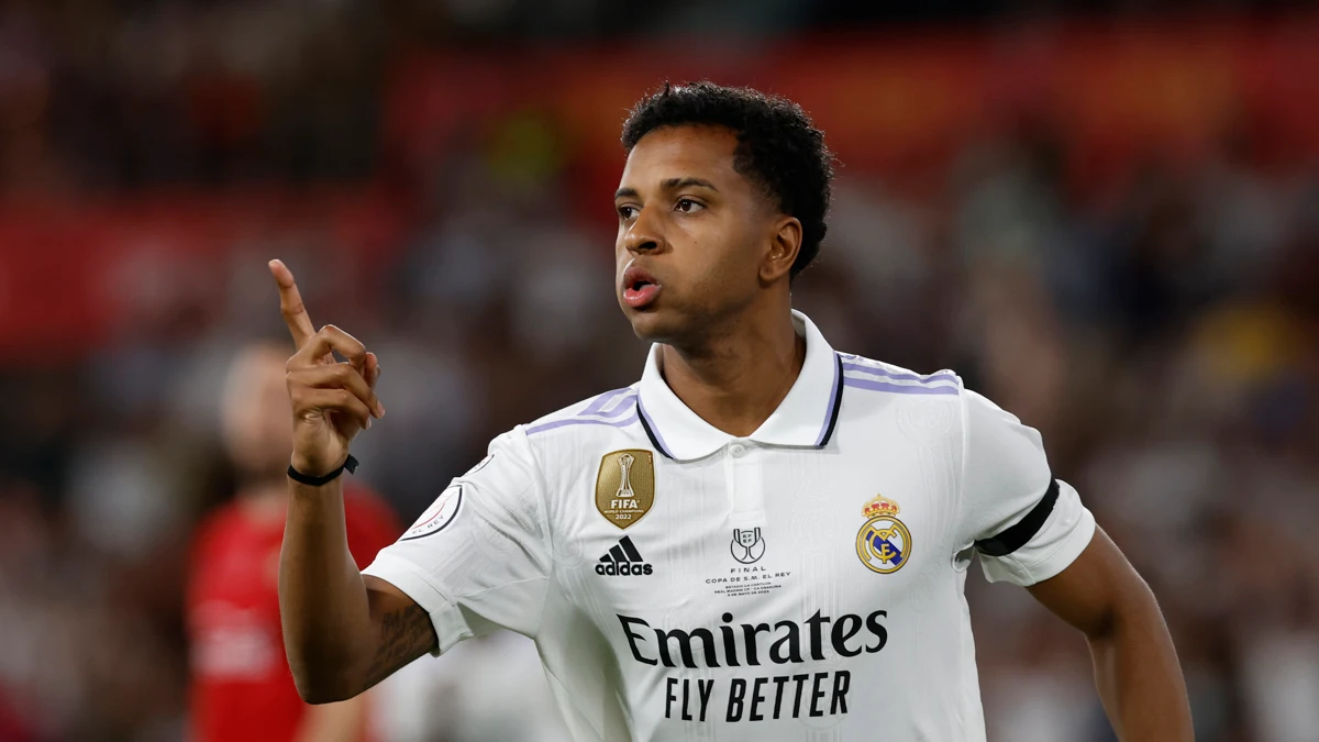 Rodrygo celebra un gol con el Real Madrid