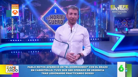 Pablo Motos aparece con el brazo en un cabestrillo en El Hormiguero Pablo Motos aparece con el brazo en un cabestrillo en El Hormiguero