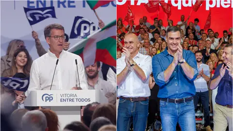 Feijóo y Sánchez en la campaña del 28M