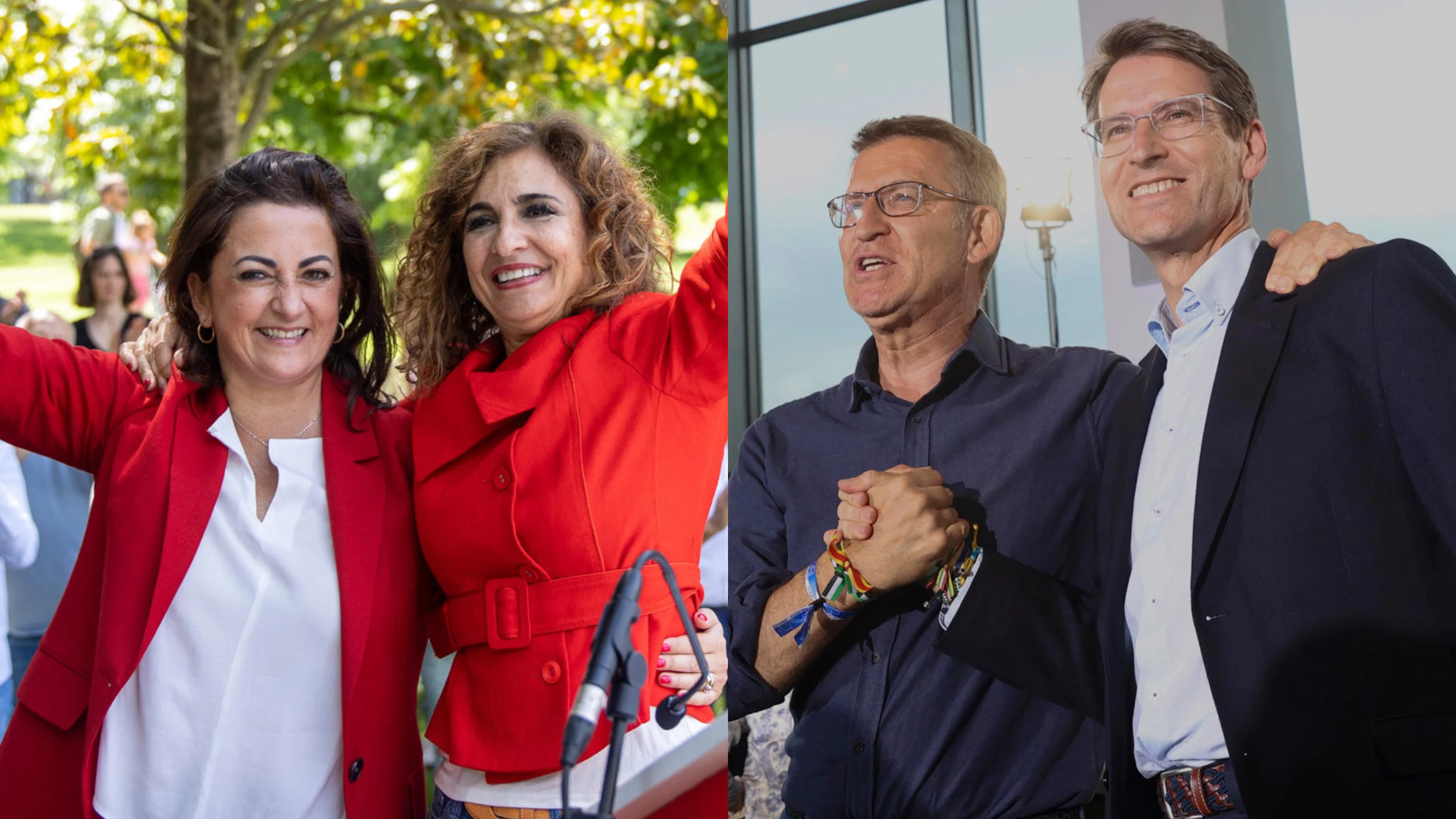 La presidenta riojana, Concha Andreu, junto a María Jesús Montero y el candidato del PP, Gonzalo Capellán, con Alberto Núñez Feijóo