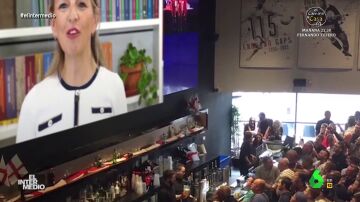 Vídeos manipulados - Celebran como si fuera un gol los datos de empleo de Yolanda Díaz en un bar