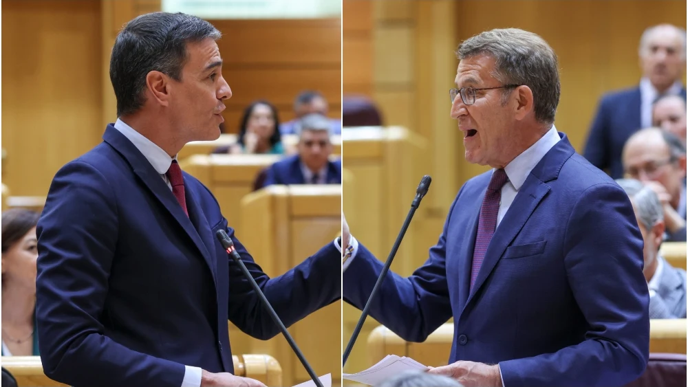 Pedro Sánchez y Alberto Núñez Feijóo, enfrentados en el Senado