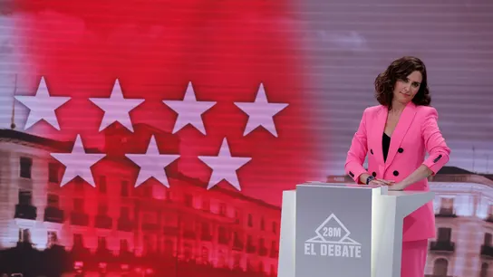 La presidenta madrileña y candidata del PP, Isabel Díaz Ayuso, durante el debate electoral de 'Telemadrid' La presidenta madrileña y candidata del PP, Isabel Díaz Ayuso, durante el debate electoral de 'Telemadrid'