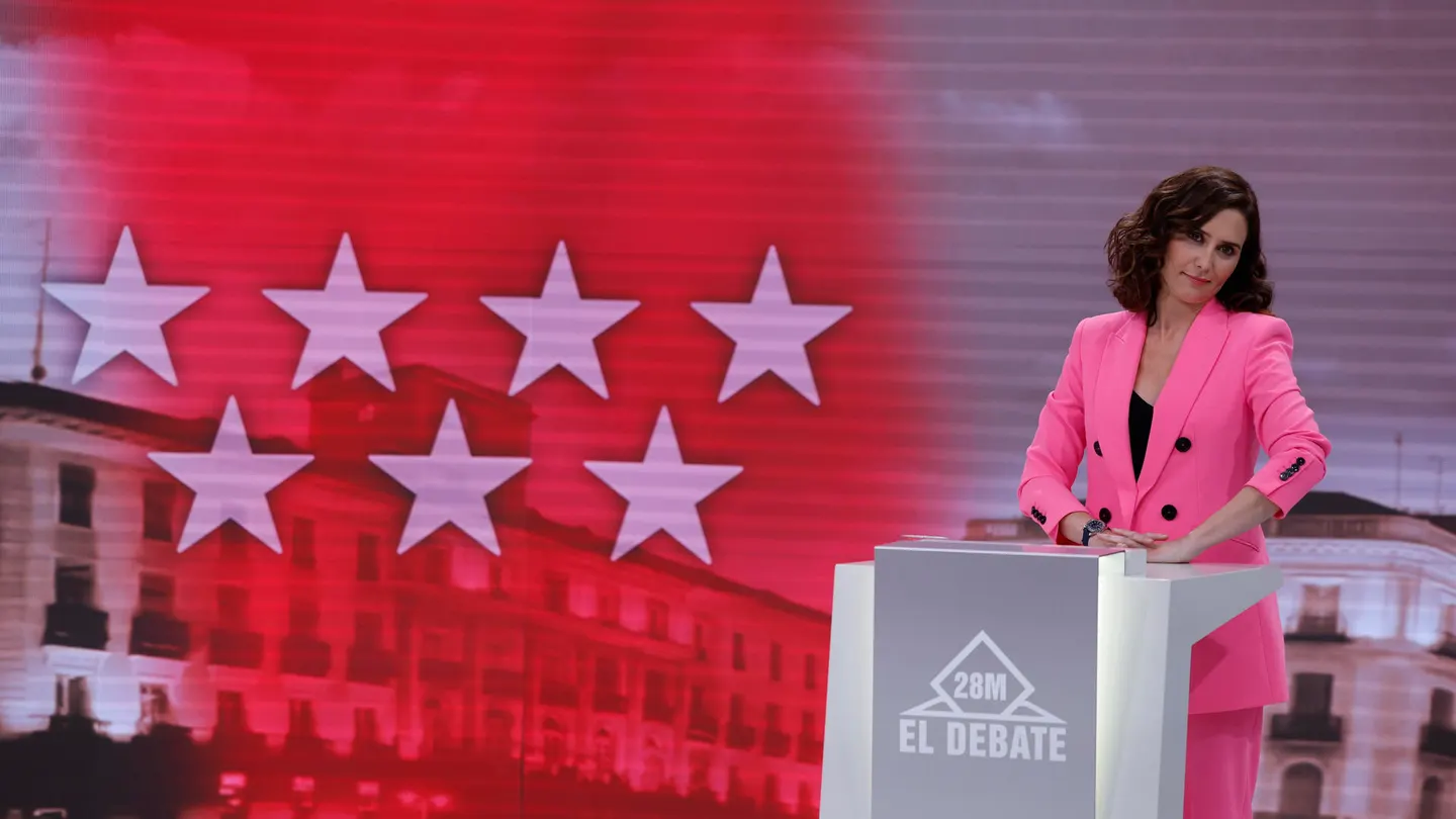 La presidenta madrileña y candidata del PP, Isabel Díaz Ayuso, durante el debate electoral de 'Telemadrid' La presidenta madrileña y candidata del PP, Isabel Díaz Ayuso, durante el debate electoral de 'Telemadrid'