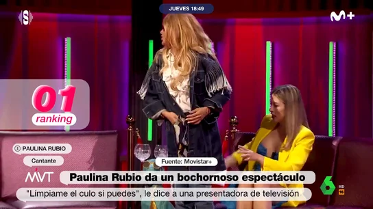 Límpiame el culo si puedes: así fue el surrealista momento entre Paulina Rubio y Eva Soriano "La comida de Paulina Rubio fue larga", comenta Cristina Pardo al ver el incómodo momento en el que la cantante mexicana le dice "límpiame el culo si puedes" a Eva Soriano. El análisis de Más Vale Tarde a esta surrealista situación, en este vídeo.
