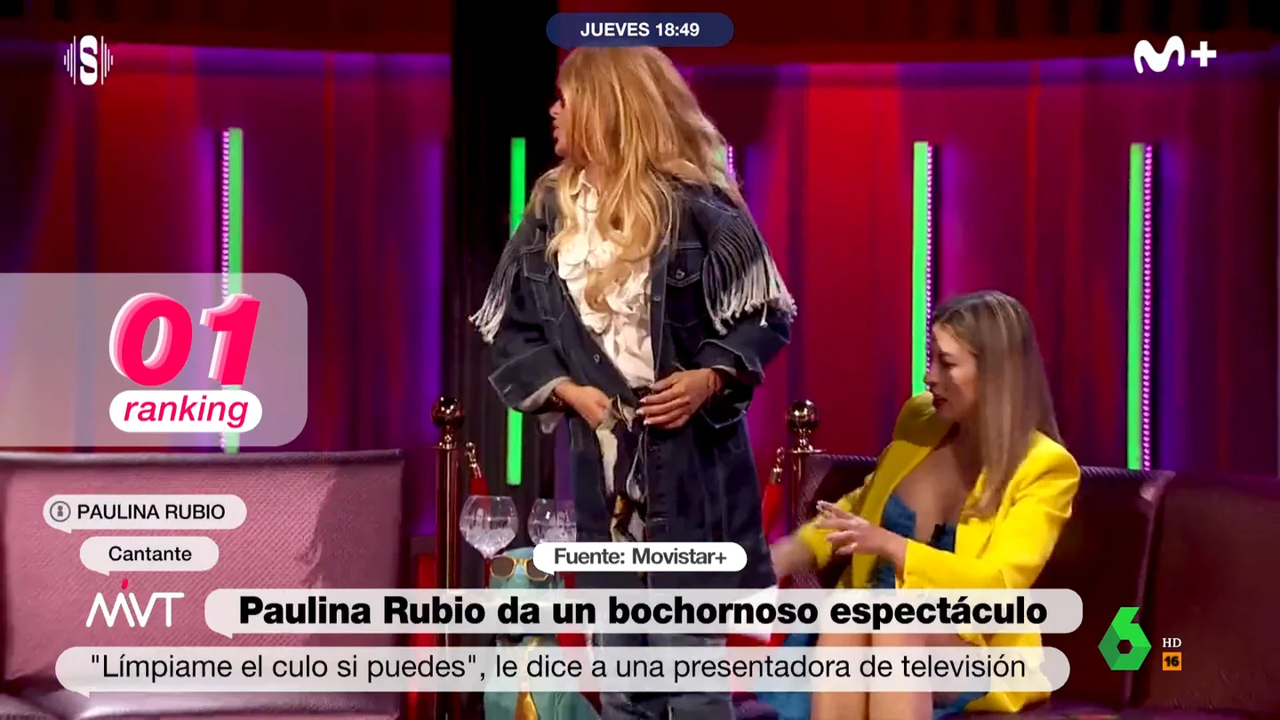Límpiame el culo si puedes: así fue el surrealista momento entre Paulina Rubio y Eva Soriano "La comida de Paulina Rubio fue larga", comenta Cristina Pardo al ver el incómodo momento en el que la cantante mexicana le dice "límpiame el culo si puedes" a Eva Soriano. El análisis de Más Vale Tarde a esta surrealista situación, en este vídeo.