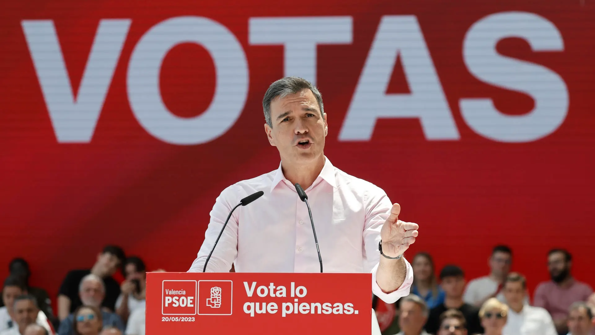 El secretario general del PSOE y presidente del Gobierno, Pedro Sánchez, durante su intervención en la Comunitat Valenciana.