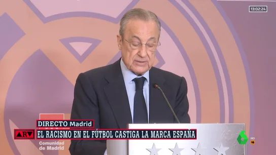Florentino Pérez afirma que el Real Madrid "no va a consentir más insultos racistas" y exige un cambio en la estructura arbitral Florentino Pérez afirma que el Real Madrid "no va a consentir más insultos racistas" y exige un cambio en la estructura arbitral