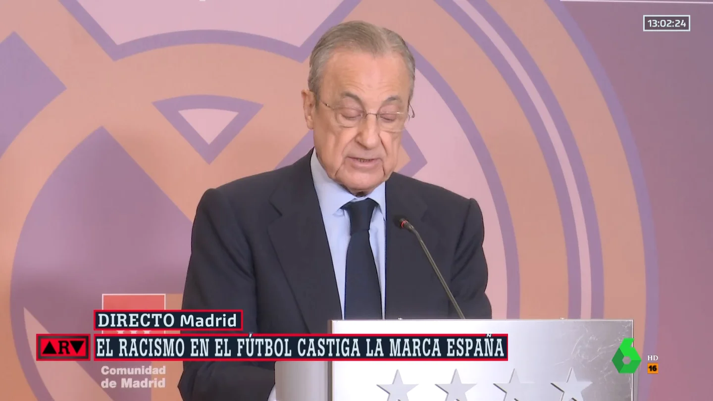 Florentino Pérez afirma que el Real Madrid "no va a consentir más insultos racistas" y exige un cambio en la estructura arbitral Florentino Pérez afirma que el Real Madrid "no va a consentir más insultos racistas" y exige un cambio en la estructura arbitral