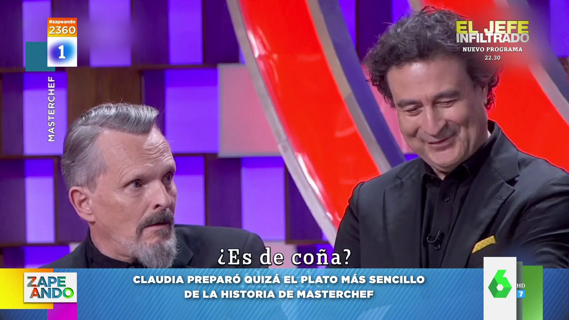 Miguel Bosé reacciona incrédulo al ver el plato de una aspirante de MasterChef 