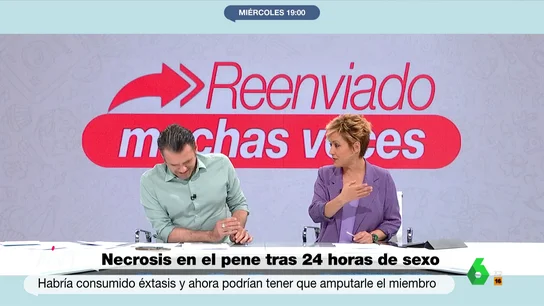 Cristina Pardo, a Iñaki López tras conocer lo que es la necrosis de pene Más Vale Tarde analiza con el doctor Juan Ignacio Martínez-Salamanca el caso de un hombre que ha sufrido una necrosis de pene tras 24 horas de sexo. "Qué maravilla para un hipocondríaco conocer una nueva enfermedad", ironiza Iñaki López.