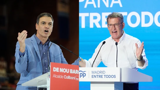 Pedro Sánchez y Alberto Núñez Feijóo, en el cierre de campaña de sus respectivos partidos Pedro Sánchez y Alberto Núñez Feijóo, en el cierre de campaña de sus respectivos partidos
