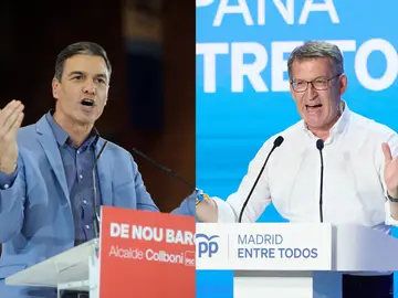  Pedro Sánchez y Alberto Núñez Feijóo, en el cierre de campaña de sus respectivos partidos 