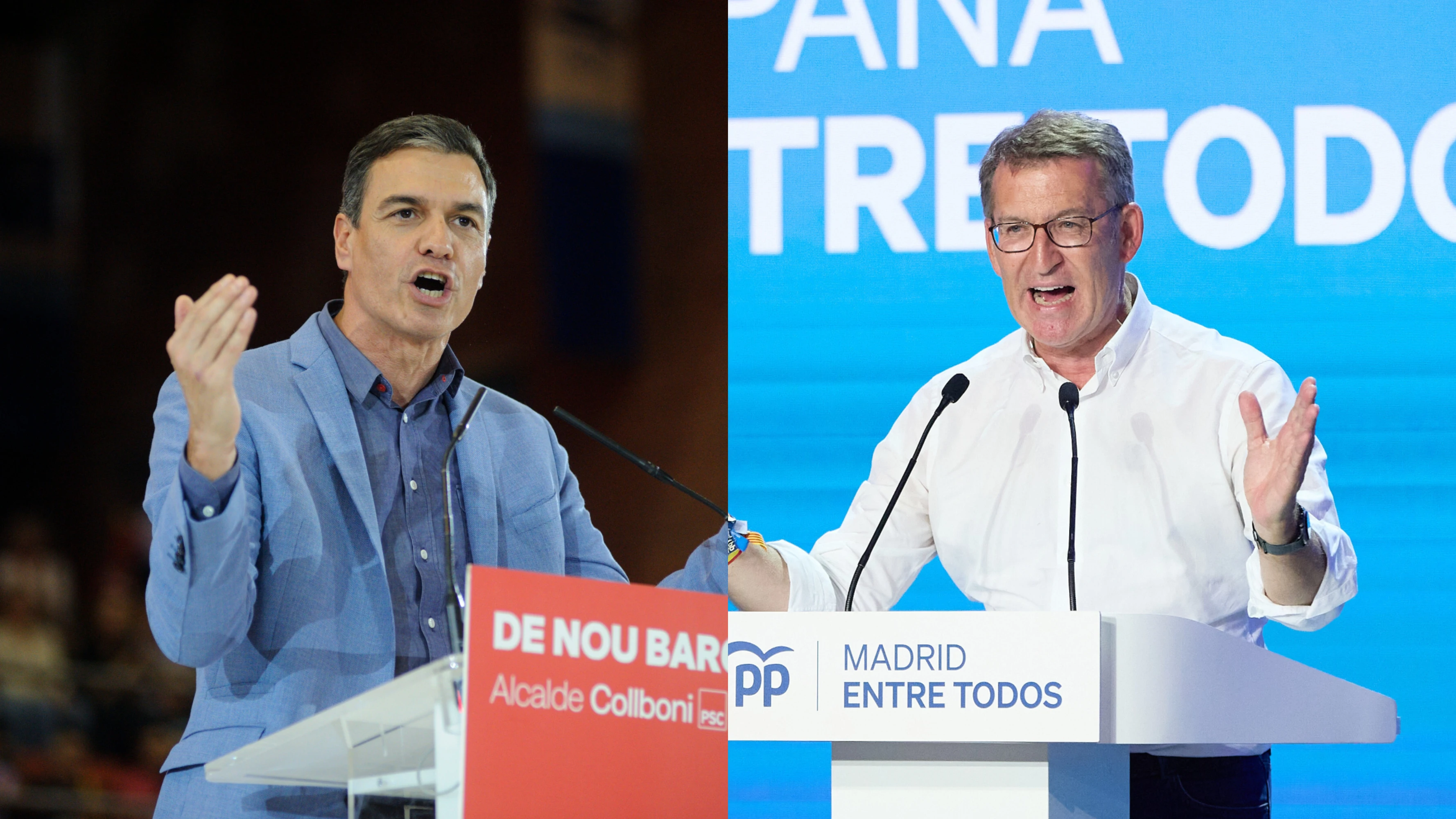  Pedro Sánchez y Alberto Núñez Feijóo, en el cierre de campaña de sus respectivos partidos 