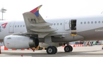 El avión de Asiana Airlines cuya puerta abrió un pasajero minutos antes de aterrizar en Daegu.