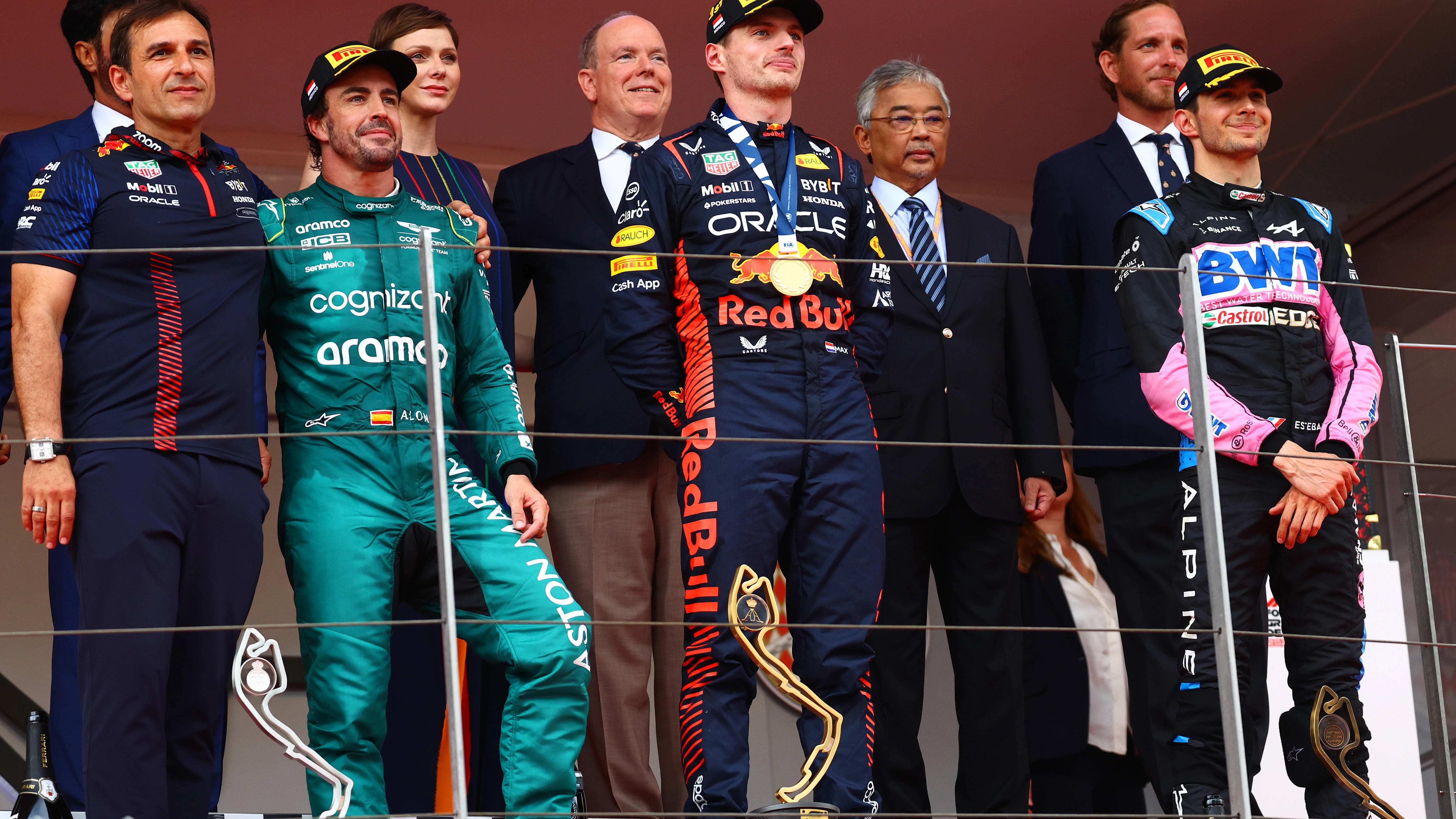 Fernando Alonso, Max Verstappen y Esteban Ocon