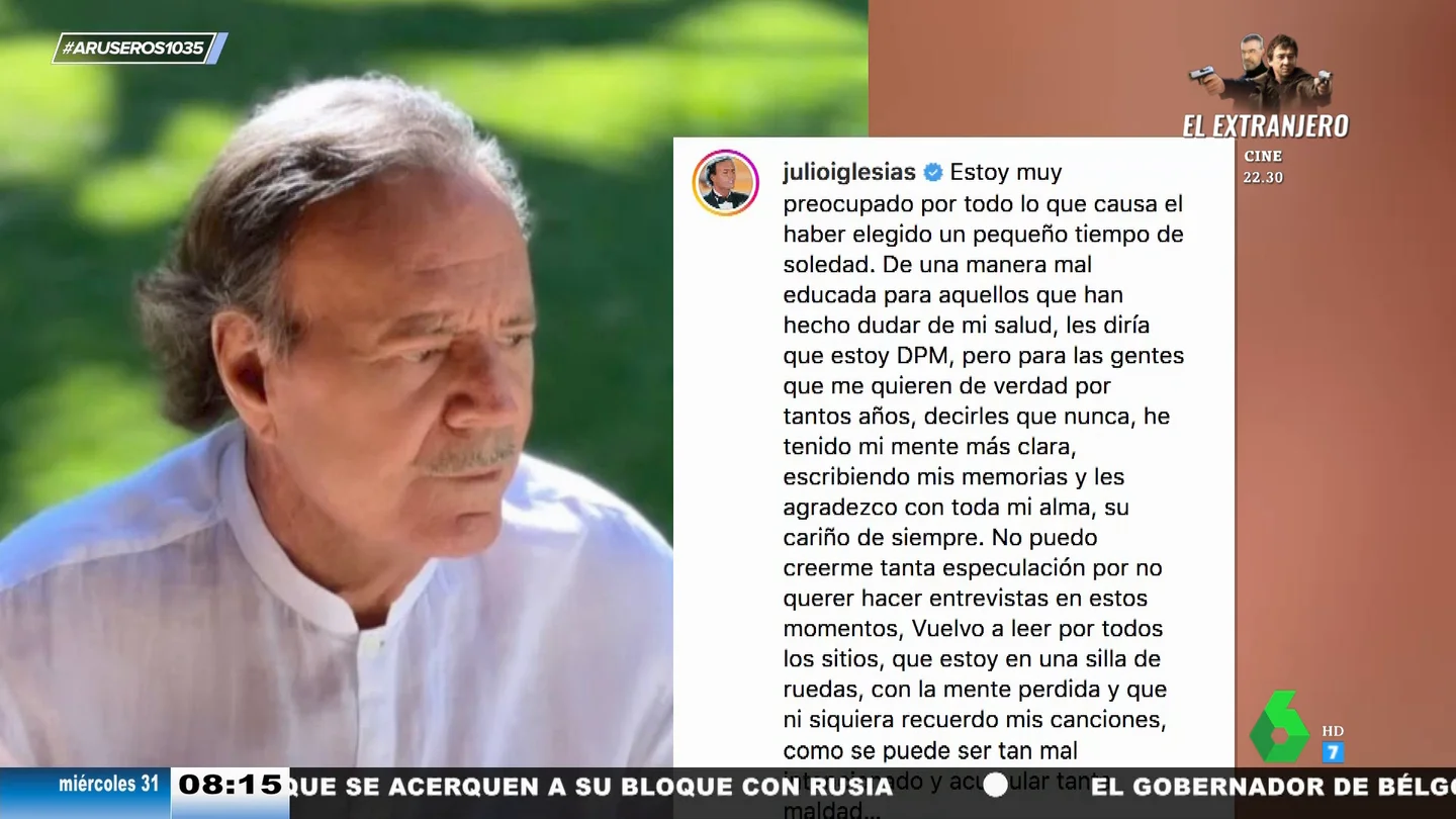 Julio Iglesias carga contra quienes ponen en duda su buen estado de salud: "¿Cómo se puede acumular tanta maldad?" Julio Iglesias carga contra quienes ponen en duda su buen estado de salud: "¿Cómo se puede acumular tanta maldad?"