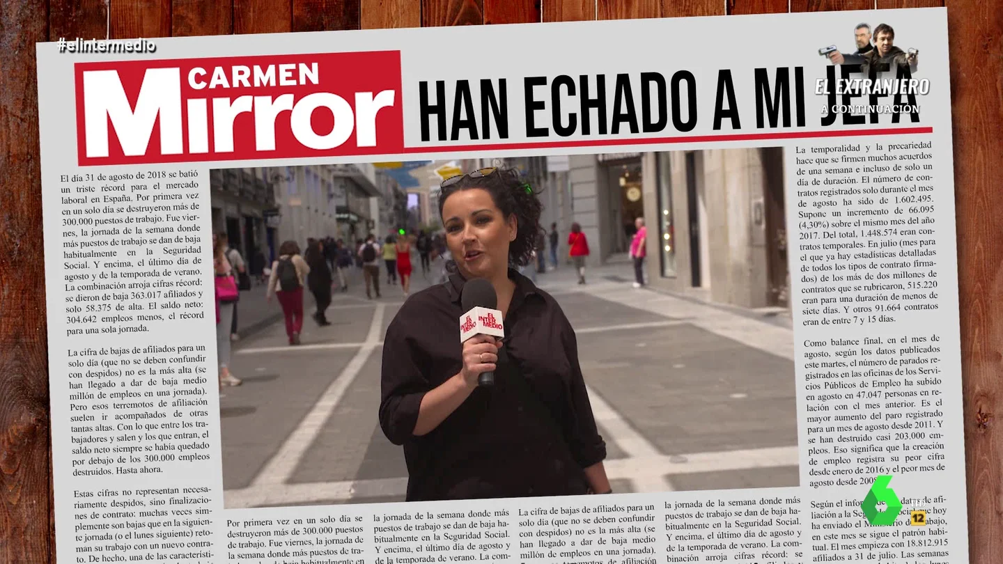 La exclusiva de una chica a Thais Villas: Han echado a mi jefa y estoy como perro al que le quitan las pulgas Además de averiguar si están al día con las noticias de este intenso mayo, Thais Villas pide a los españoles que den en este vídeo de El Intermedio su 'exclusiva' del mes: "He cambiado de trabajo y gano mucha más pasta", comenta otra chica.
