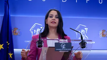 La portavoz de Ciudadanos en el Congreso, Inés Arrimadas, durante la rueda de prensa