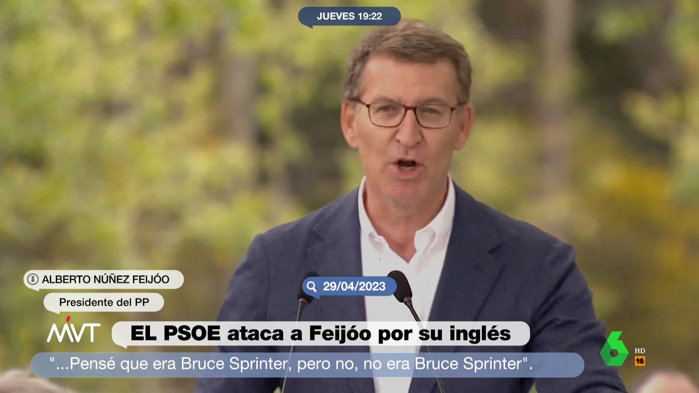 El PSOE critica a Feijóo por su inglés: los momentazos con el idioma de los políticos españoles Feijóo ha admitido en una entrevista que tiene un problema con el inglés, lo que ha llevado al PSOE a atacarle en un vídeo por esta cuestión. En este vídeo, Más Vale Tarde recuerda las meteduras de pata con el inglés de Zapatero, Rajoy o Ana Botella.