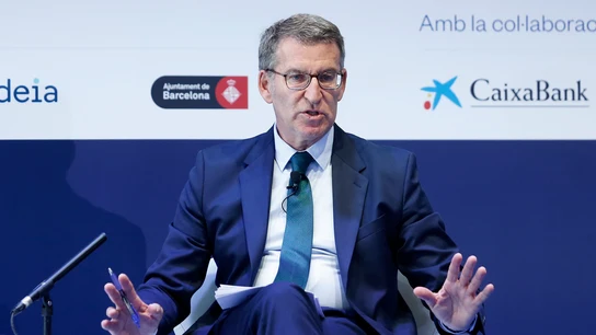 El líder del PP, Alberto Núñez Feijóo, este miércoles en el Círculo de Economía. El líder del PP, Alberto Núñez Feijóo, este miércoles en el Círculo de Economía.