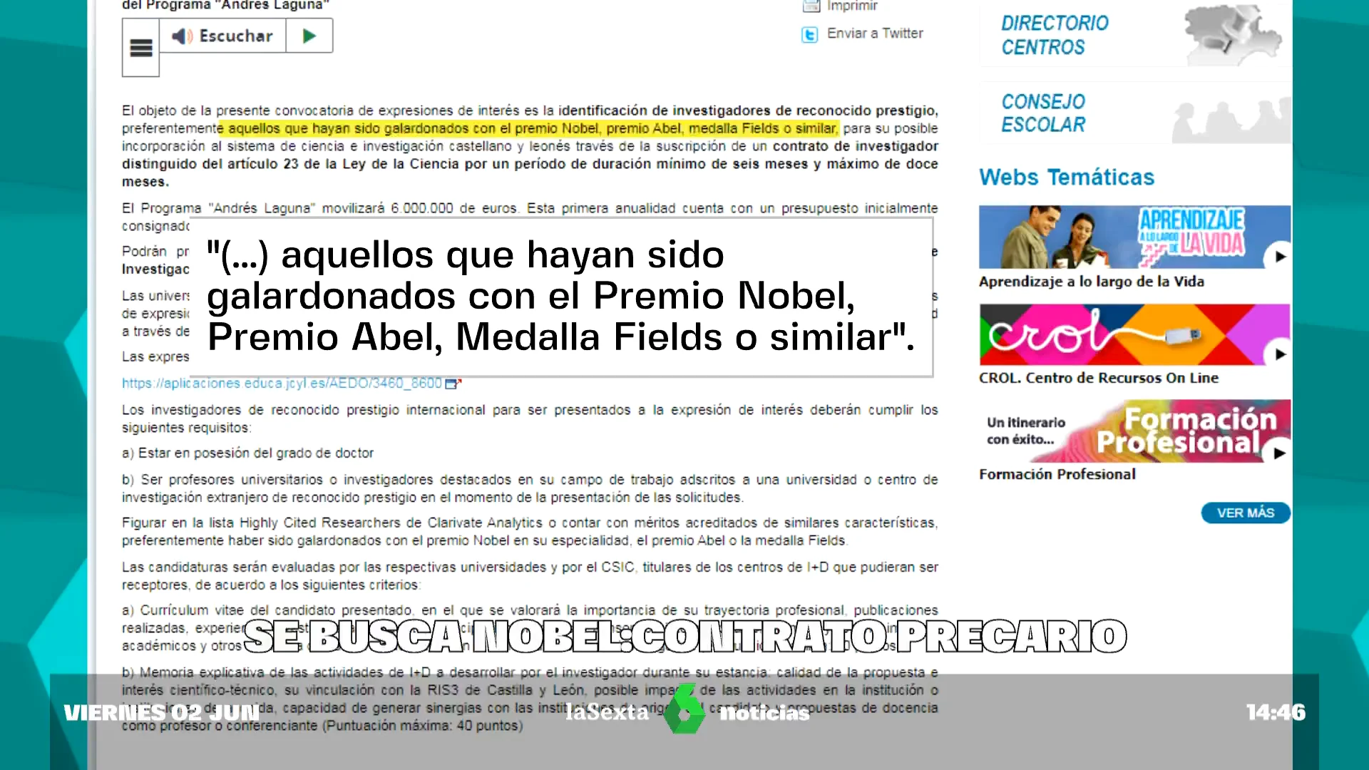 Se busca nobel para contrato precario