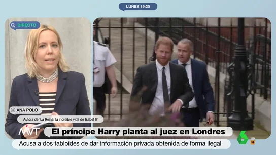 Ana Polo analiza el juicio del príncipe Harry contra la prensa británica "La prensa británica dice que Harry está haciendo una cruzada contra los medios", comenta la escritora Ana Polo, que en este vídeo analiza el juicio del duque de Sussex contra los tabloides británicos, a los que acusa de espiarle de forma ilícita.