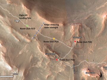 Mapa de las ubicaciones del rover Perseverance y el helicóptero Ingenuity