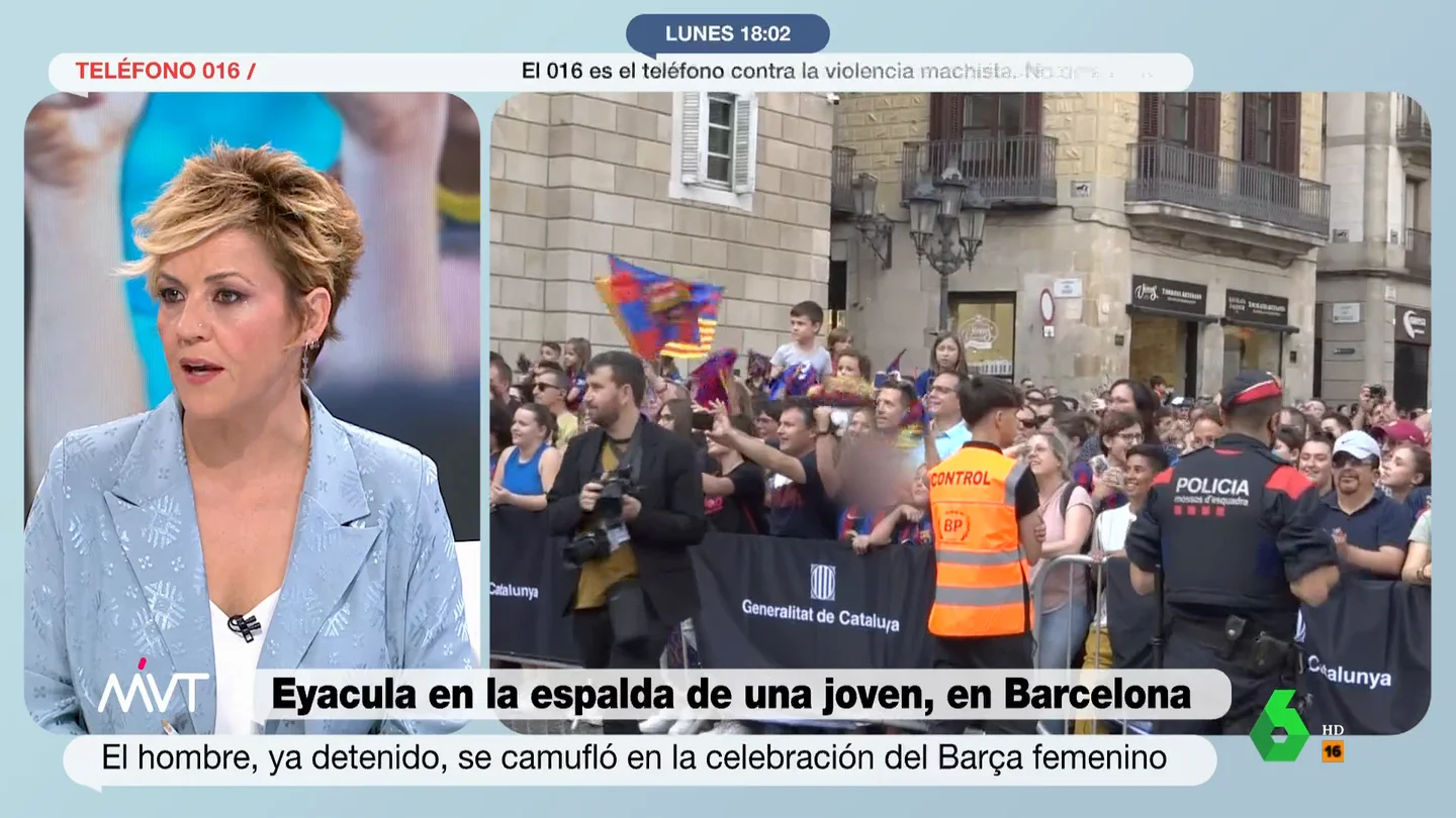 Cristina Pardo, tajante sobre el detenido por masturbarse y eyacular en la espalda de una joven En este vídeo, Más Vale Tarde analiza la detención de un hombre de 30 años por eyacular en la espalda de una joven de 18 durante la celebración del Barça femenino por la Champions. "Igual adolece de falta de educación sexual", opina Iñaki López.