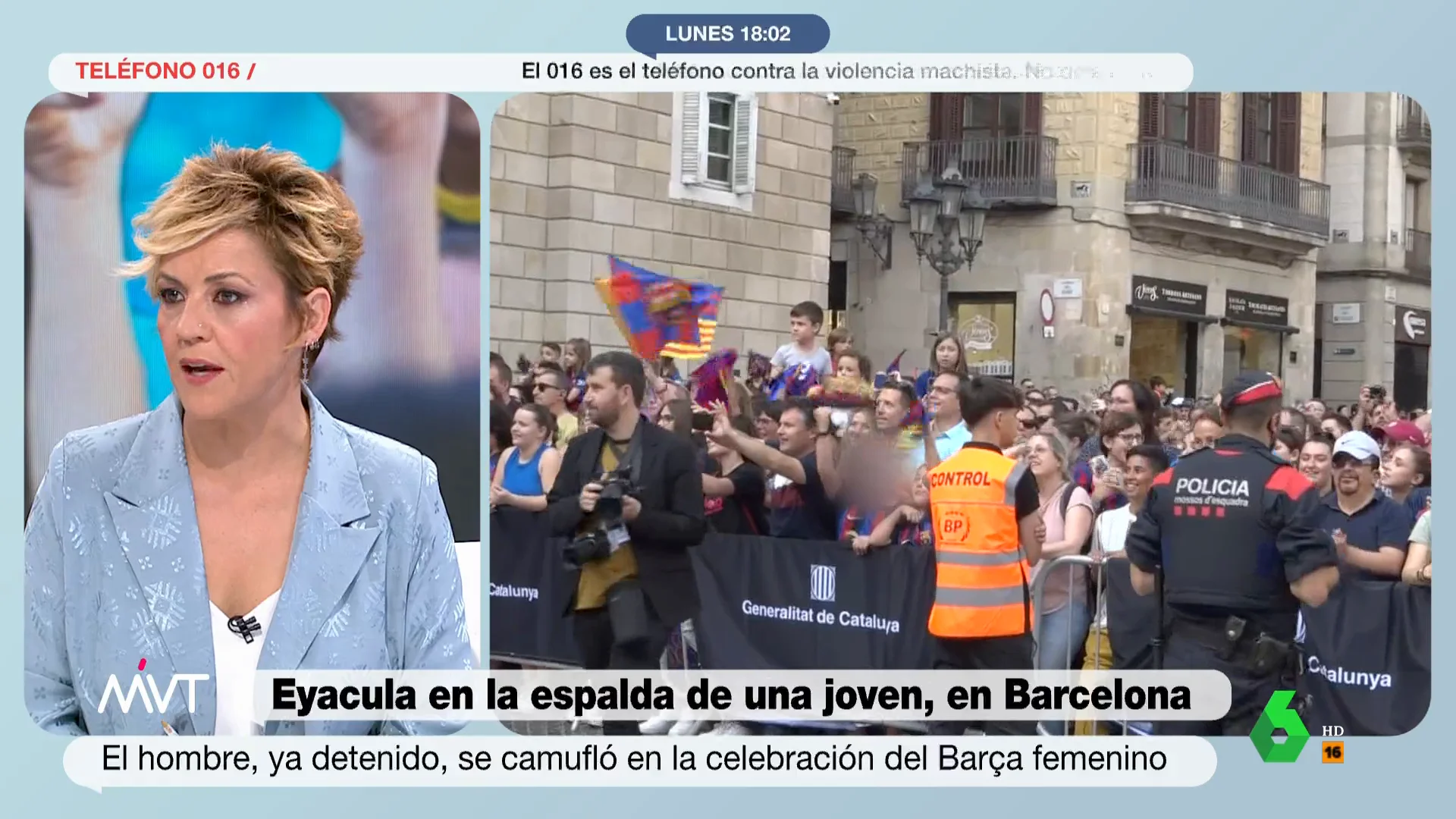 En este vídeo, Más Vale Tarde analiza la detención de un hombre de 30 años por eyacular en la espalda de una joven de 18 durante la celebración del Barça femenino por la Champions. "Igual adolece de falta de educación sexual", opina Iñaki López.