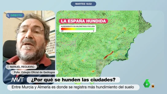 Un geólogo explica por qué Murcia se estaría hundiendo como Nueva York Manuel Regueiro, presidente del Colegio Oficial de Geólogos, comenta en Más Vale Tarde el estudio que afirma que Nueva York se estaría hundiendo y analiza en este vídeo otros casos similares, como el de Ciudad de México o el de Murcia.