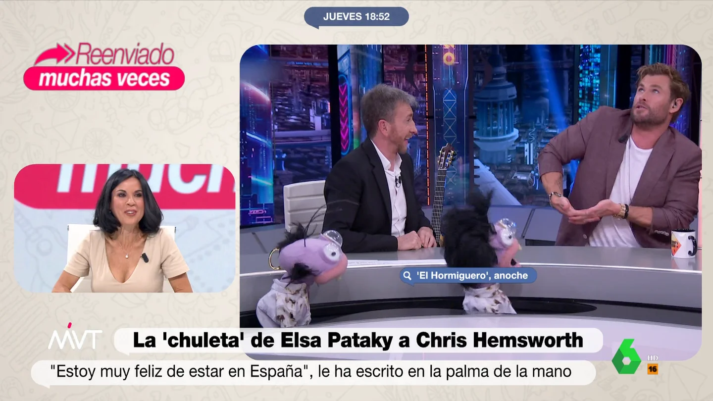 La reacción de Bea de Vicente al ver a Chris Hemsworth en El Hormiguero: Está buenísimo Chris Hemsworth está en España promocionando 'Tyler Rake 2'. En este vídeo, Cristina Pardo, Iñaki López y Bea de Vicente analizan la entrevista del actor con Pablo Motos en 'El Hormiguero', donde reconoció que aún no se maneja con el español.
