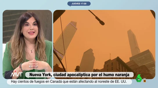 Joanna Ivars explica por qué los incendios de Canadá han teñido Nueva York de naranja Nueva York se ha teñido de naranja a causa del humo proveniente de los incendios de Canadá. Joanna Ivars analiza en este vídeo de Más Vale Tarde las causas de este fenómeno que ya afecta a 16 estados y casi 100 millones de estadounidenses.