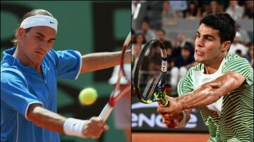 Roger Federer en 2004 y Carlos Alcaraz en 2023