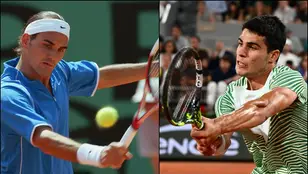 Roger Federer en 2004 y Carlos Alcaraz en 2023