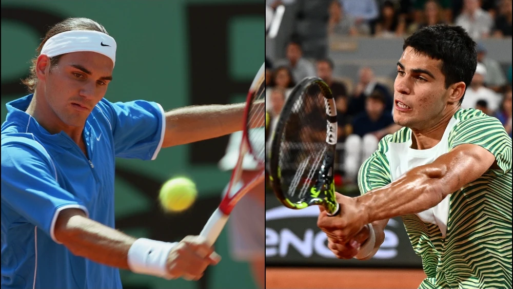 Roger Federer en 2004 y Carlos Alcaraz en 2023