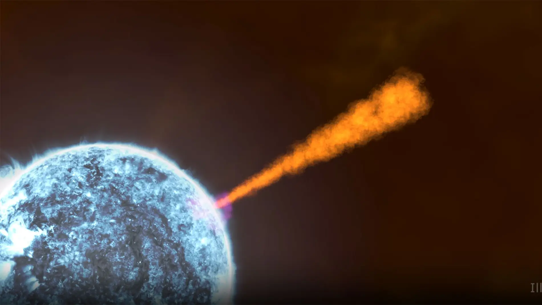 Ilustración de un chorro de partículas cuando colapsa en un agujero negro durante un estallido de rayos gamma