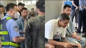 Leo Messi retenido en el aeropuerto