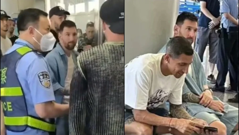 Leo Messi retenido en el aeropuerto