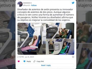 Los asientos de dos plantas que un español quiere poner en los aviones
