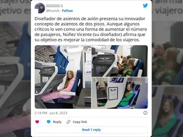 Los asientos de dos plantas que un español quiere poner en los aviones Los asientos de dos plantas que un español quiere poner en los aviones
