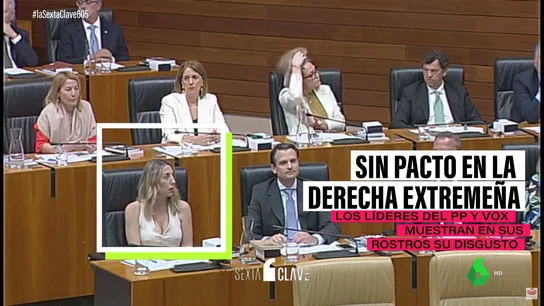Caras serias y largas ante una oportunidad perdida: PP y Vox escenifican su distanciamiento en Extremadura Caras serias y largas ante una oportunidad perdida: PP y Vox escenifican su distanciamiento en Extremadura