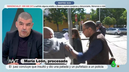 Manu Marlasca, sobre el altercado de María León con la Policía "Hay una cosa que se llama principio de autoridad, lo que pasa es que es el pito del sereno", comenta Manu Marlasca sobre el caso de la actriz María León, procesada por un delito de atentado a la autoridad y de lesiones leves a un policía.