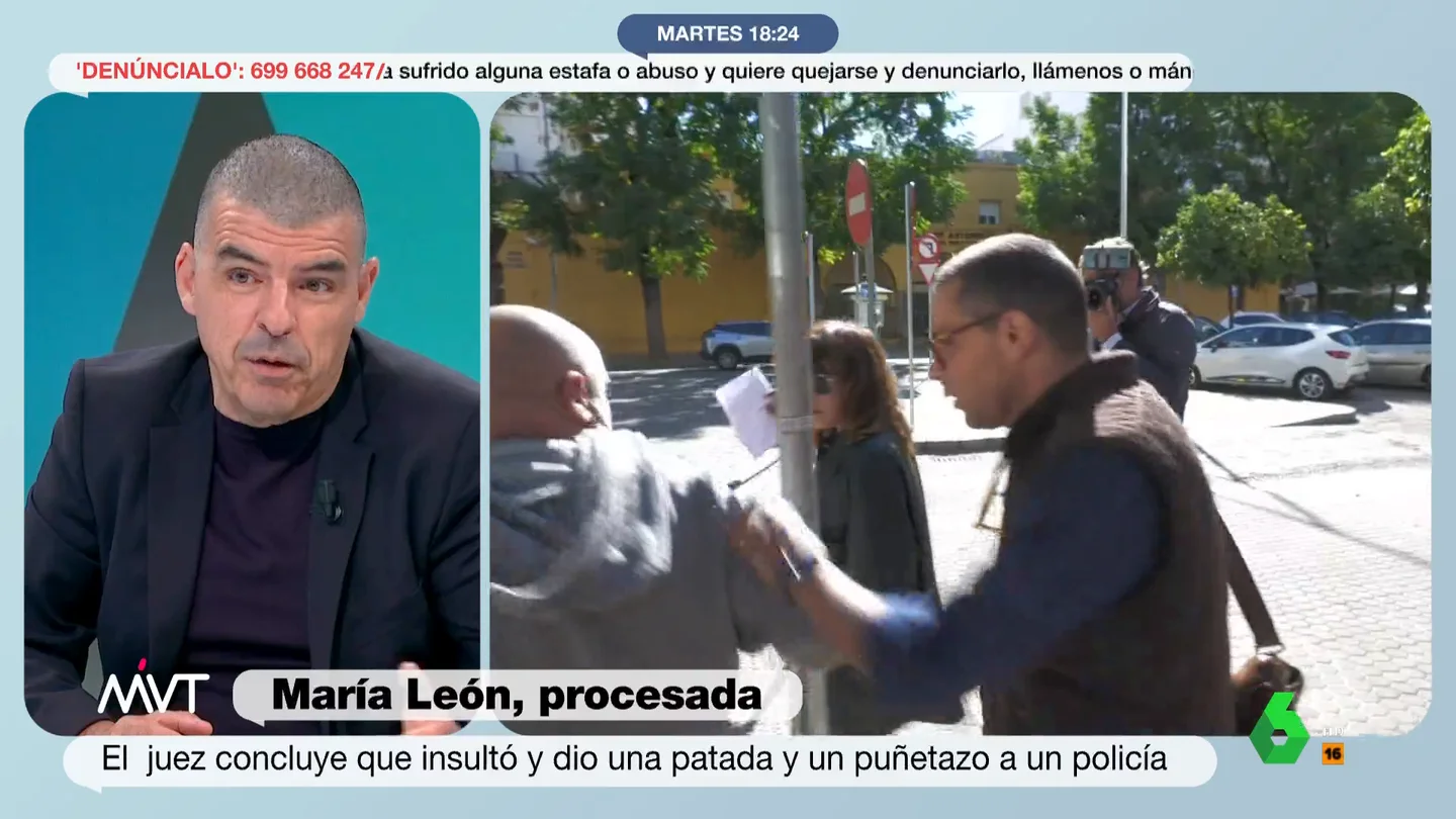 Manu Marlasca, sobre el altercado de María León con la Policía "Hay una cosa que se llama principio de autoridad, lo que pasa es que es el pito del sereno", comenta Manu Marlasca sobre el caso de la actriz María León, procesada por un delito de atentado a la autoridad y de lesiones leves a un policía.