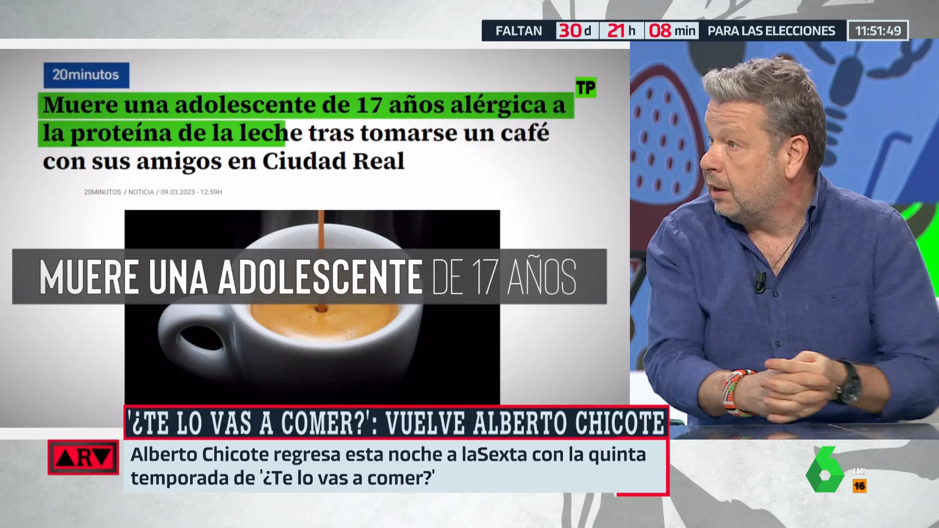 "Tiene un choque anafiláctico y se muere, no es broma": Chicote denuncia ante Ferreras la falta de seriedad con respecto a las alergias