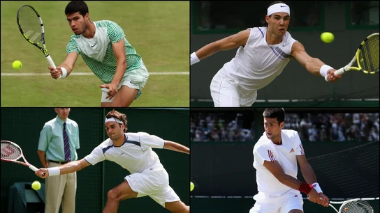 Carlos Alcaraz, Rafa Nada, Federer y Djokovic.  Carlos Alcaraz, Rafa Nada, Federer y Djokovic.