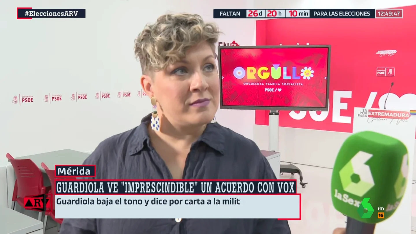 Soraya Vega (PSOE), tras el cambio de postura de Guardiola: "El PP está haciendo de Extremadura un laboratorio" Soraya Vega (PSOE), tras el cambio de postura de Guardiola: "El PP está haciendo de Extremadura un laboratorio"